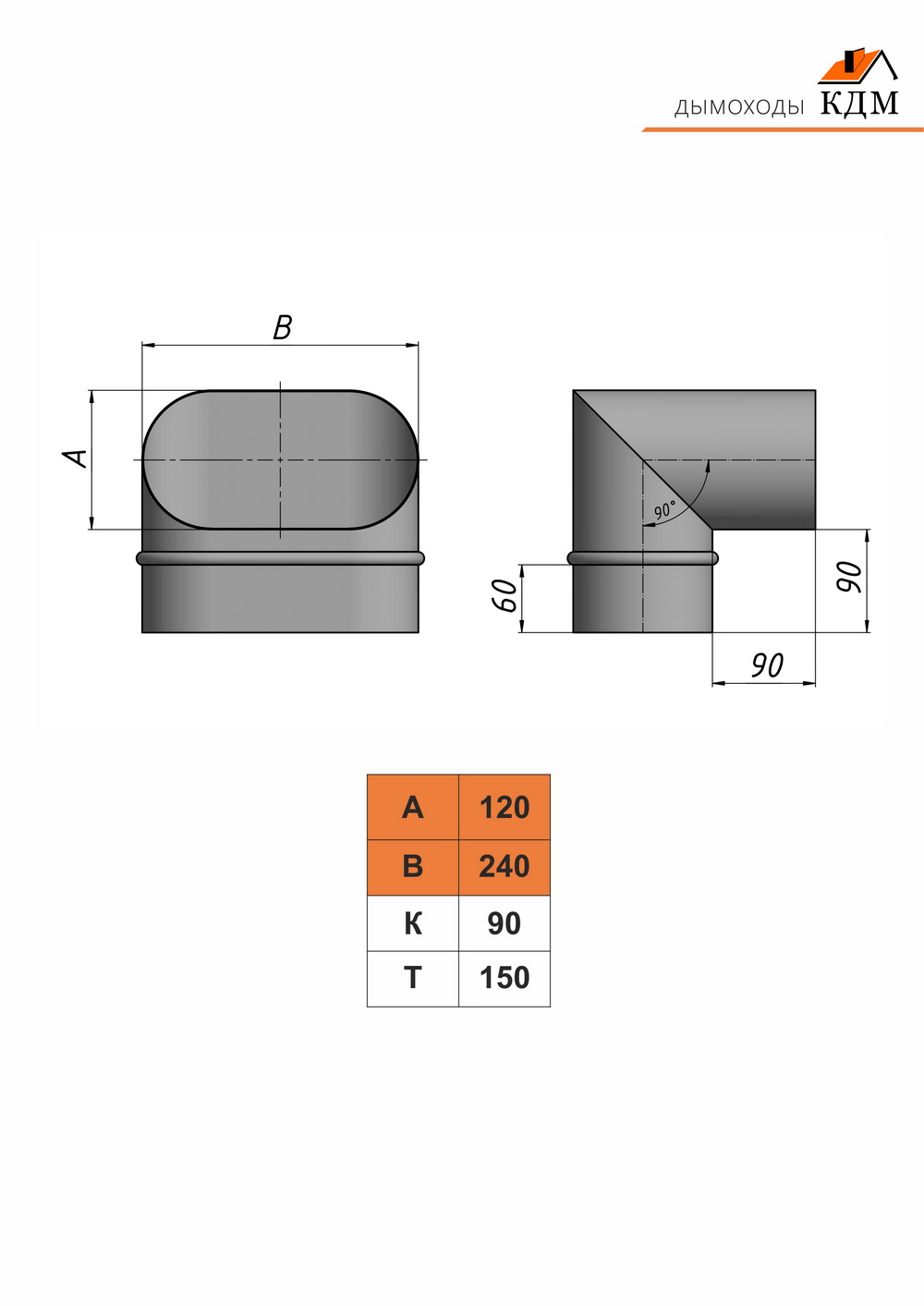 Отвод 90* овальный КДМ